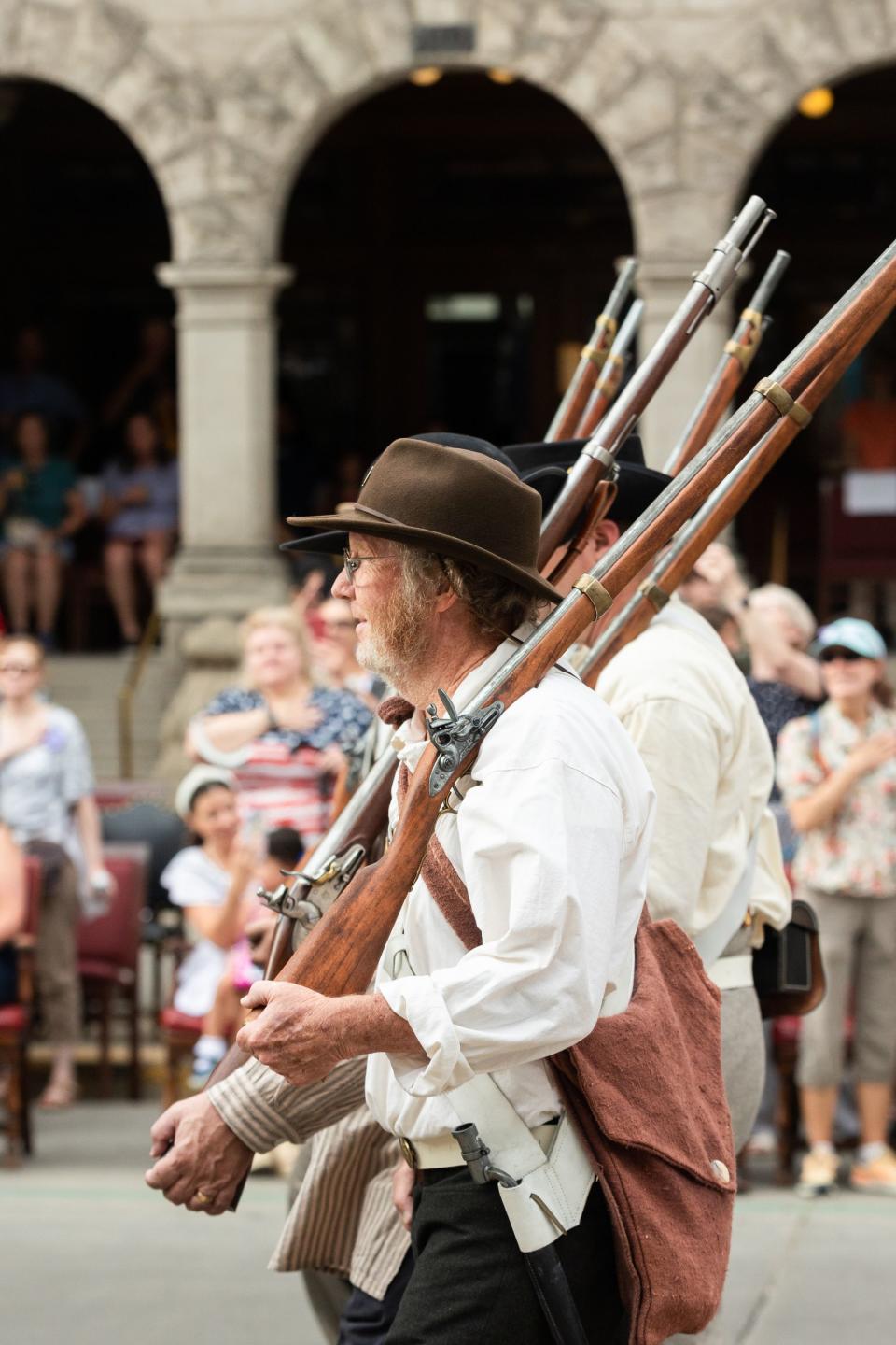 Members of the Mormon Battalion march during the annual Days of ’47 Parade in Salt Lake City on Monday, July 24, 2023. | Megan Nielsen, Deseret News