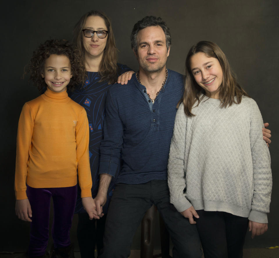 In this Sunday, Jan. 19, 2014 photo, from left, actress Ashley Aufderheide, director Maya Forbes, actor Mark Ruffalo and actress Imogene Wolodarsky of the film, "Infinitely Polar Bear," pose for a portrait at The Collective and Gibson Lounge Powered by CEG, during the Sundance Film Festival, in Park City, Utah. The film premiered at the 2014 Sundance Film Festival. (Photo by Victoria Will/Invision/AP)