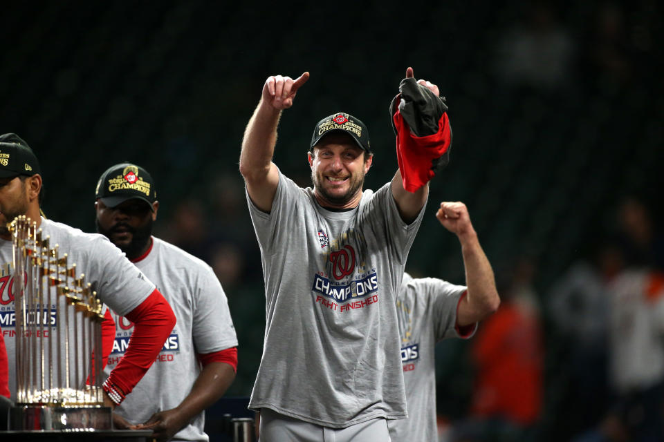 Max Scherzer has lived up to his massive by winning two Cy Young awards and leading the Washington Nationals to the franchise's first-ever World Series title. (Photo by Cooper Neill/MLB Photos via Getty Images)