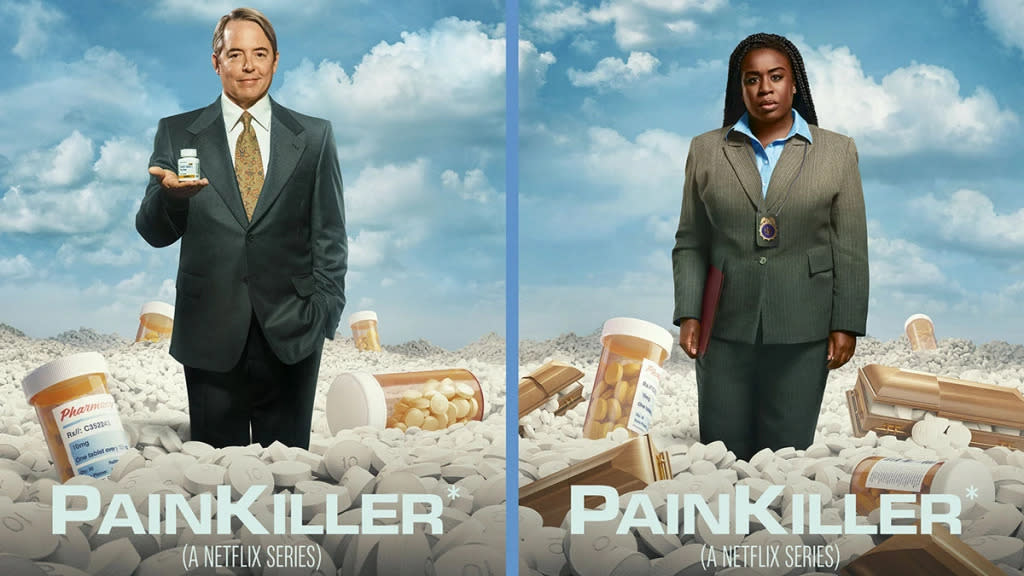Uzo Aduba and Matthew Broderick in key art for Netflix’s limited series Painkiller