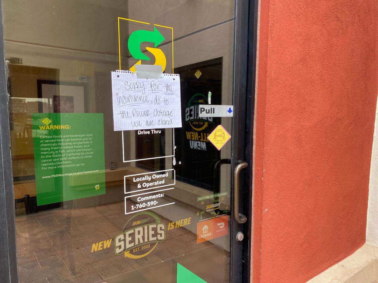 Barstow locals who sought breakfast or lunch at eateries such as the joint Subway-Six Beans Coffee Co. off Deseret Avenue were disappointed Aug. 9, 2022, due to blackout-induced closures.