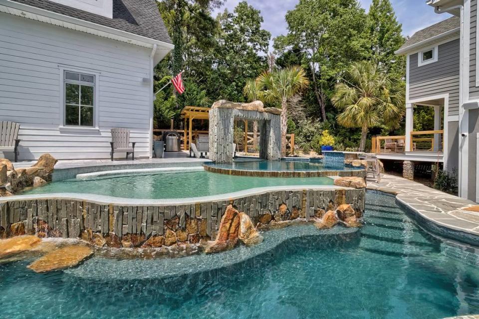 A image of part of the custom luxury pool at a $3.4 million home for sale on Lake Murray.
