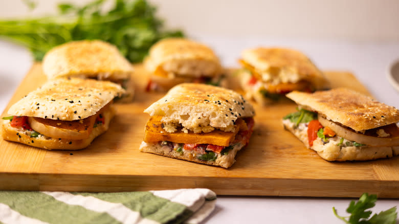 paninis on wooden board 