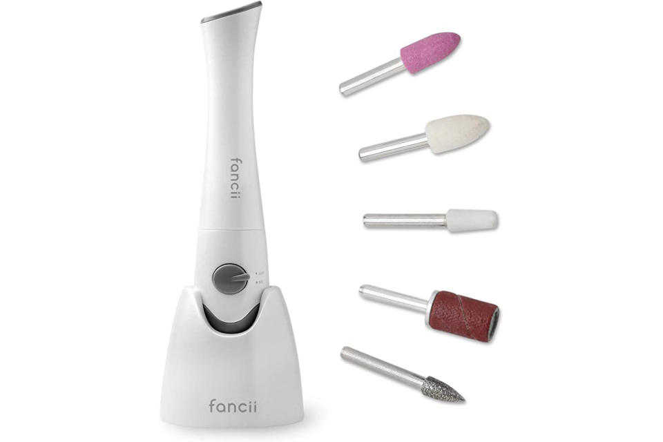 Fancii Manicure & Pedicure Nail File Set with Stand, Battery Operated - The Complete Portable Electric Nail Drill System with Buffer, Polisher, Shiner, Shaper and UV Dryer (Soft Grey). (Photo: Amazon SG)