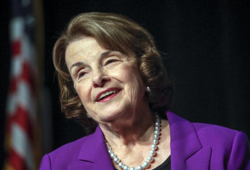 RIVERSIDE CA OCTOBER 11, 2017 --- Sen.Dianne Feinstein (D-Calif.) speaks at a lunch hosted by the Greater Riverside Chambers of Commerce convention Center, Riverside. Feinstein announced that she would seek a sixth term. (Irfan Khan / Los Angeles Times)