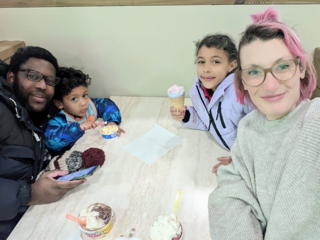 Cristina Feretti (right) and her young children were unable to spend Christmas with her husband,  Christian Nkoyoh (left), after he was prevented from boarding a return flight from Italy (Cristina Feretti)