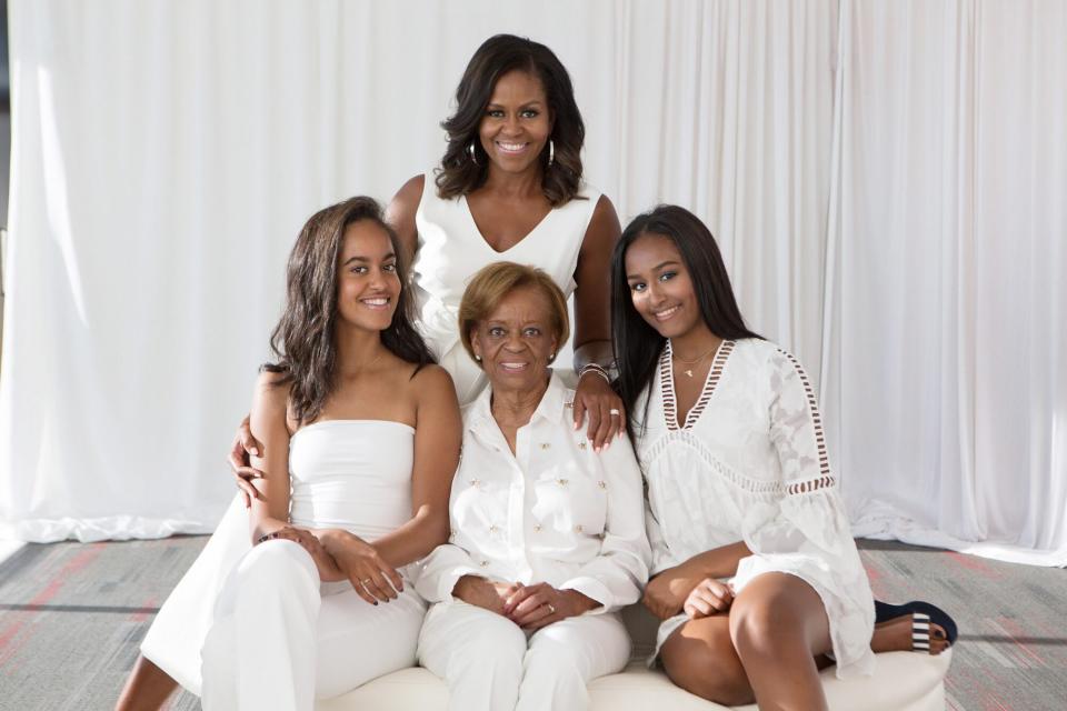 Former First Lady Michelle Obama and family members surprise Mrs. Marian Robinson with 80th Surprise Birthday party in Chicago Saturday, July 29, 2017.