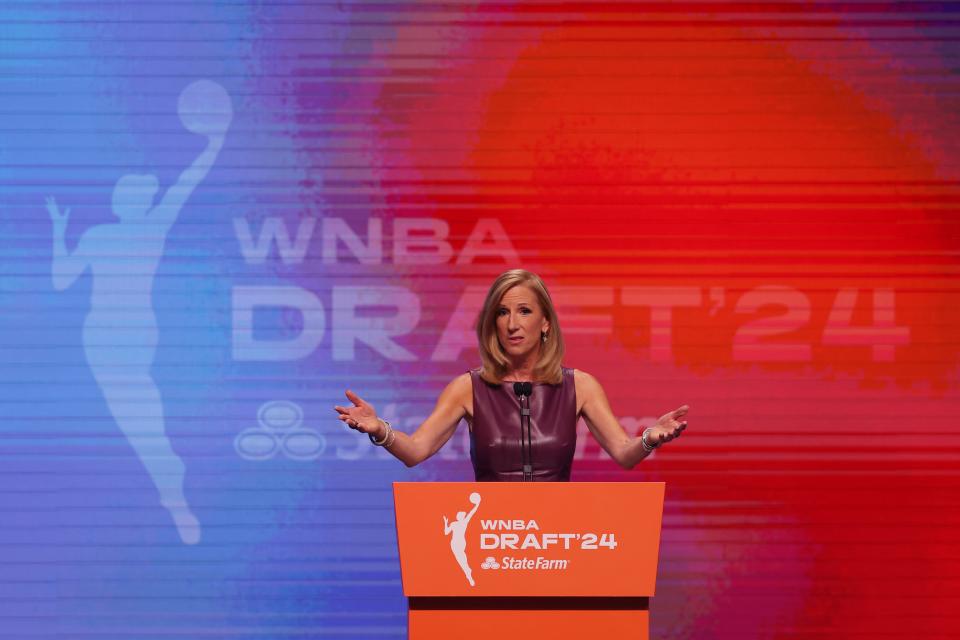 WNBA commissioner Cathy Engelbert speaks before the 2024 draft at Brooklyn Academy of Music.