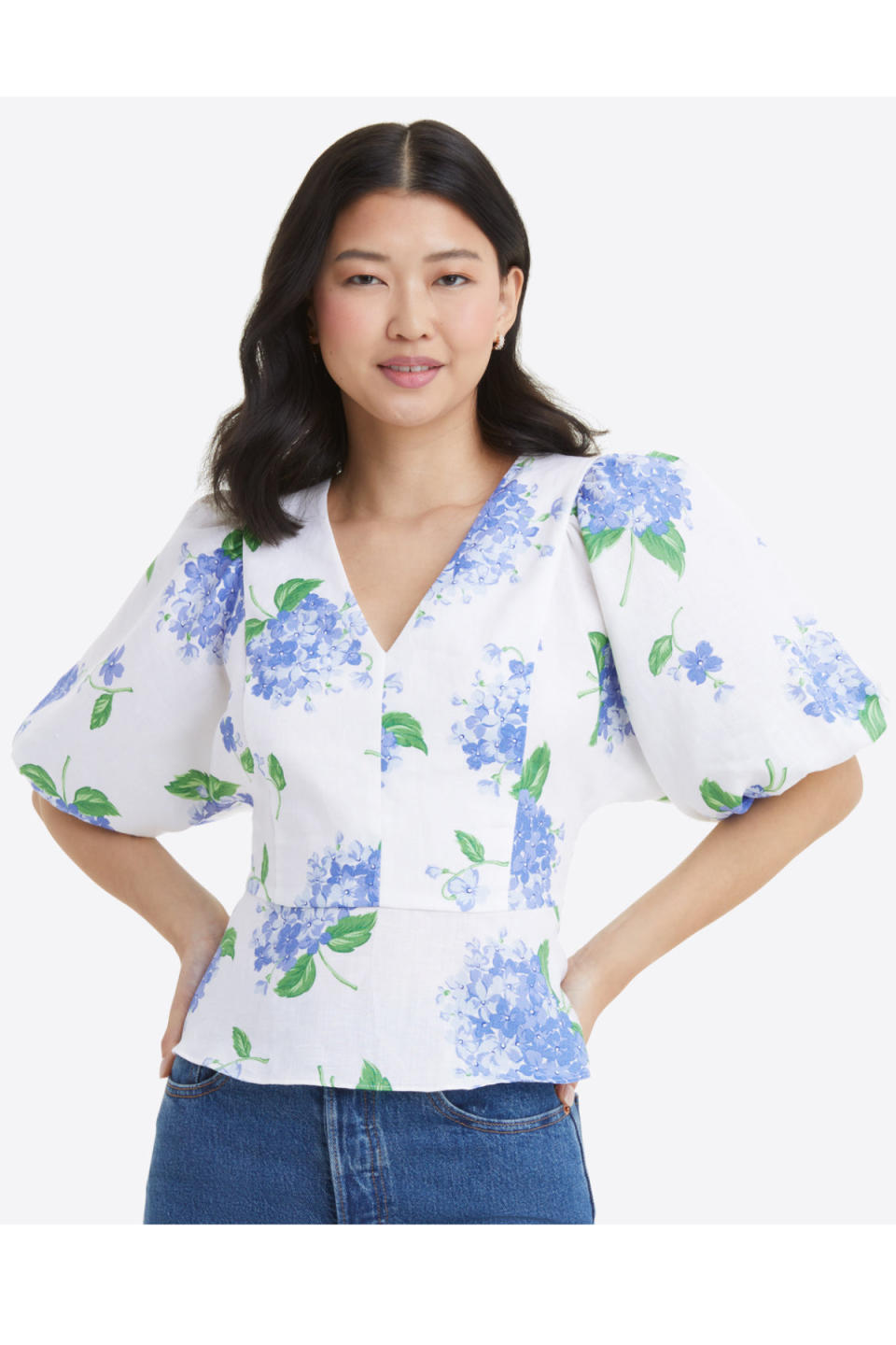 Draper James Terrie Tie Back Top in Linen Hydrangea