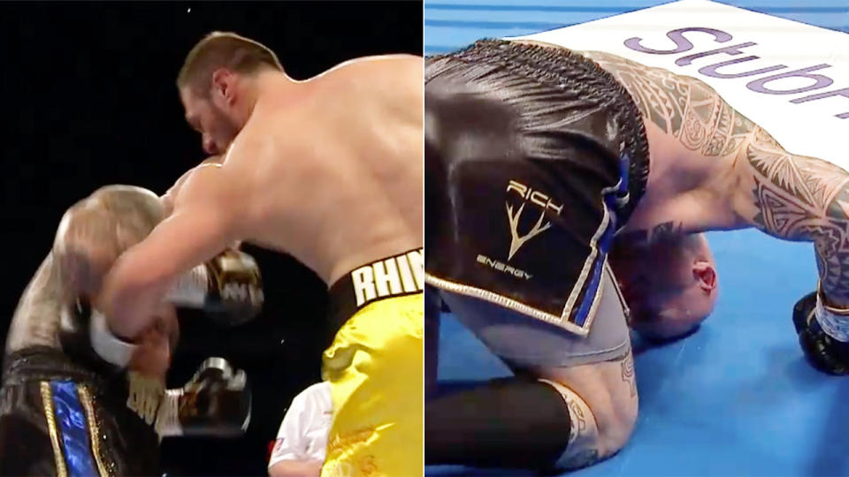 There was no getting up for Browne after Allen’s vicious body shot. Pic: Fox Sports