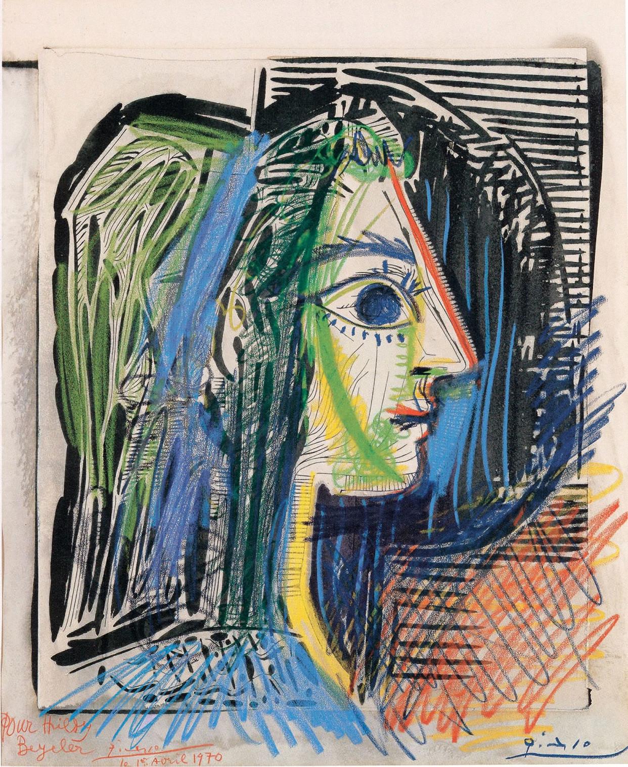 Profile of Woman (Jacqueline) linocut and ink by Pablo Picasso