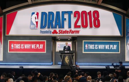 FILE PHOTO: Jun 21, 2018; Brooklyn, NY, USA; NBA commissioner Adam Silver speaks during the first round of the 2018 NBA Draft at the Barclays Center. Mandatory Credit: Brad Penner-USA TODAY Sports/File Photo