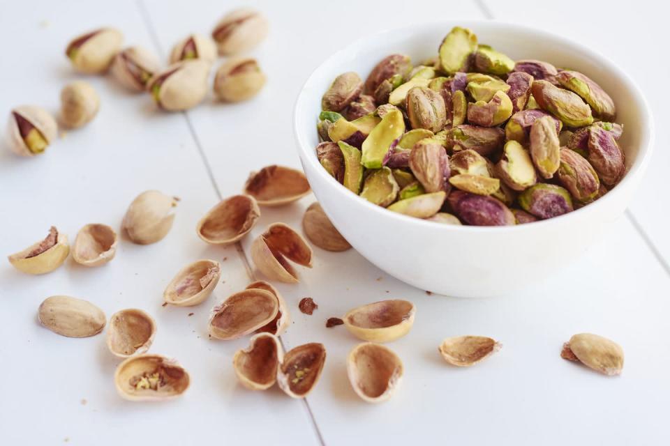 <p>Vitamin B7, healthy fat, and protein— pistachios have all three, making them a triple threat when it comes to sleep benefits. And if you're a fan, good news. "A whopping 49 pistachios is one serving," Brief adds. </p>