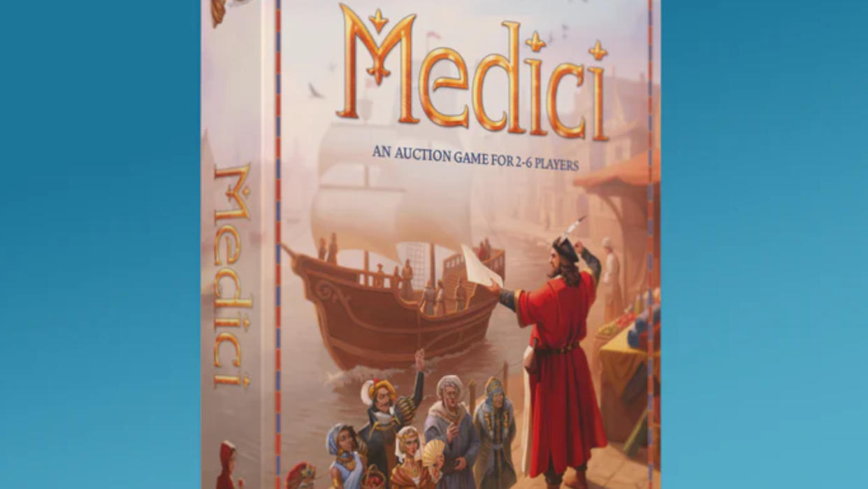  Medici box on a blue background. 