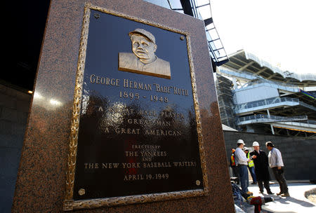 FILE PHOTO - A monument of New York Yankees legend Babe Ruth stands in its place in the "Monument Park" section of the new Yankee Stadium in the Bronx section of New York City, February 25, 2009. REUTERS/Mike Segar