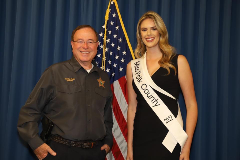 Sheriff Grady Judd with Miss Polk County Eryn LaLonde. LaLonde is competing in the Miss Florida Scholarship Pageant.