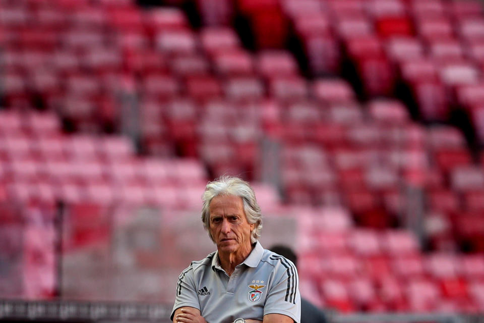 Benfica's head coach Jorge Jesus looks on during the pre season friendly football match between SL Benfica and AFC Bournemouth at the Luz stadium in Lisbon, Portugal on August 30, 2020. (Photo by Pedro Fiúza/NurPhoto via Getty Images)