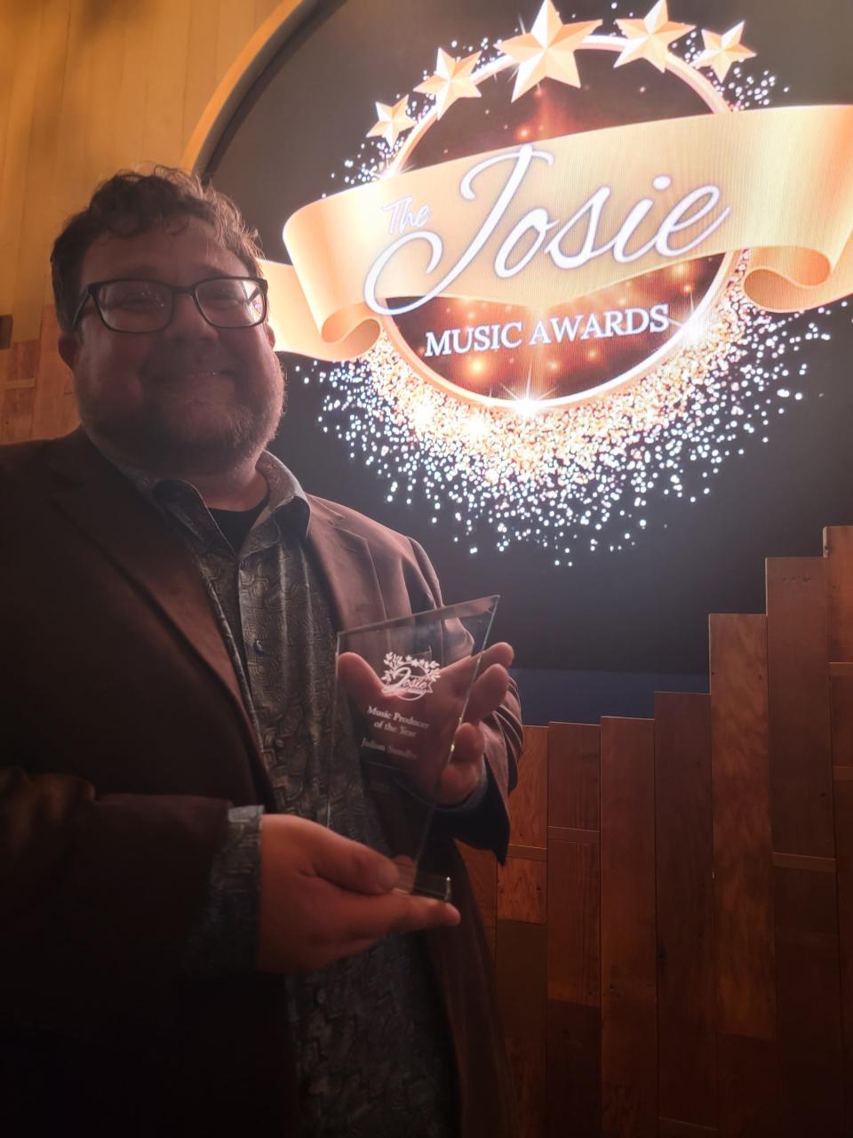 Julian Sundby of The Fort Studios shows off his trophy after winning Music Producer of the Year on Oct. 22 at the annual Josie Music Awards.