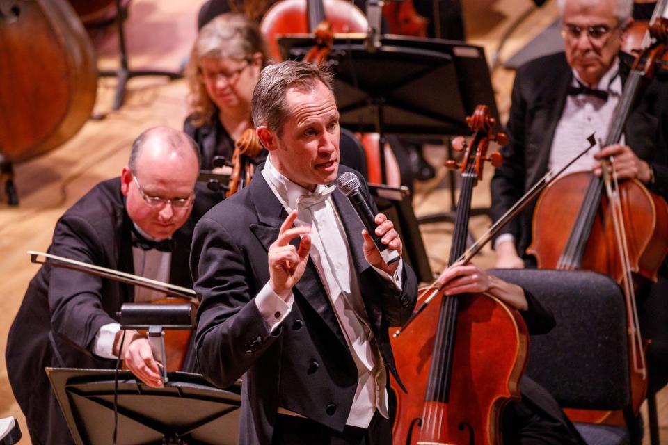 Shown in this file photo, Maestro Alastair Willis leads the South Bend Symphony Orchestra in a performance at the Morris Performing Arts Center, where the SBSO performs again May 21.
