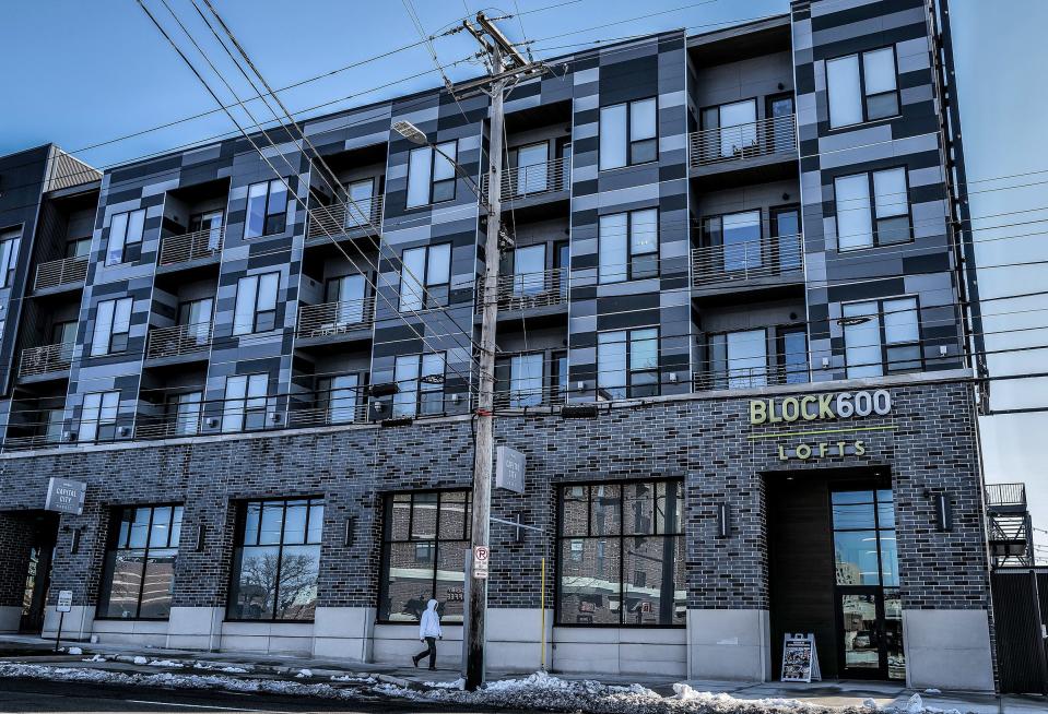 The Block 600 mixed-use development on Michigan Avenue in Lansing has a Meijer and lofts. Photo: March 5, 2023