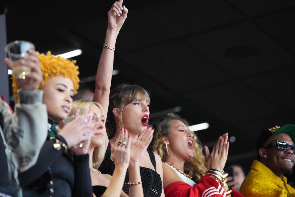 Recording artist Taylor Swift at Super Bowl LVIII between Kansas City Chiefs and San Francisco 49ers at Allegiant Stadium in Paradise, Nevada, on Feb. 11, 2024.