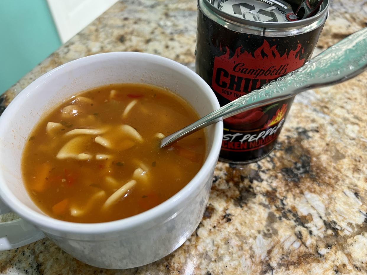I was surprised that the spicy soup didn't smell hotter. Instead, when I opened the can I was greeted with a smell that reflected its balanced flavors. (Photo: Terri Peters)