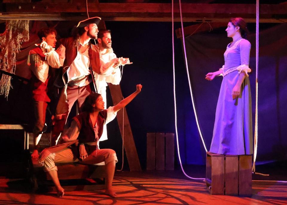 The cast of "From the Heart of the Wreck," based on the story behind the pirate ship Whydah and the love between pirate Samuel Bellamy and Goody Hallett (the Witch of Wellfleet) are, from left, Coleman Churchill, Nick Nudler, BT Hayes (crouching), Ari Lew and Kirsten Peacock.