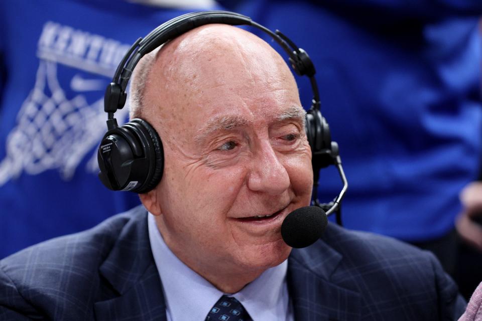 ESPN analyst Dick Vitale calls the game between the Kentucky Wildcats and the Michigan State Spartans during the Champions Classic at Gainbridge Fieldhouse on November 15, 2022 in Indianapolis, Indiana.