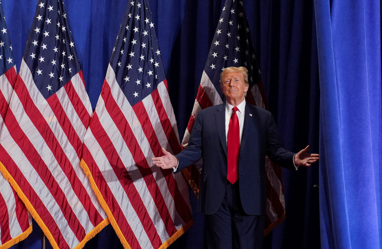 Donald Trump gestures onstage during a campaign rally in Virginia on Saturday. 