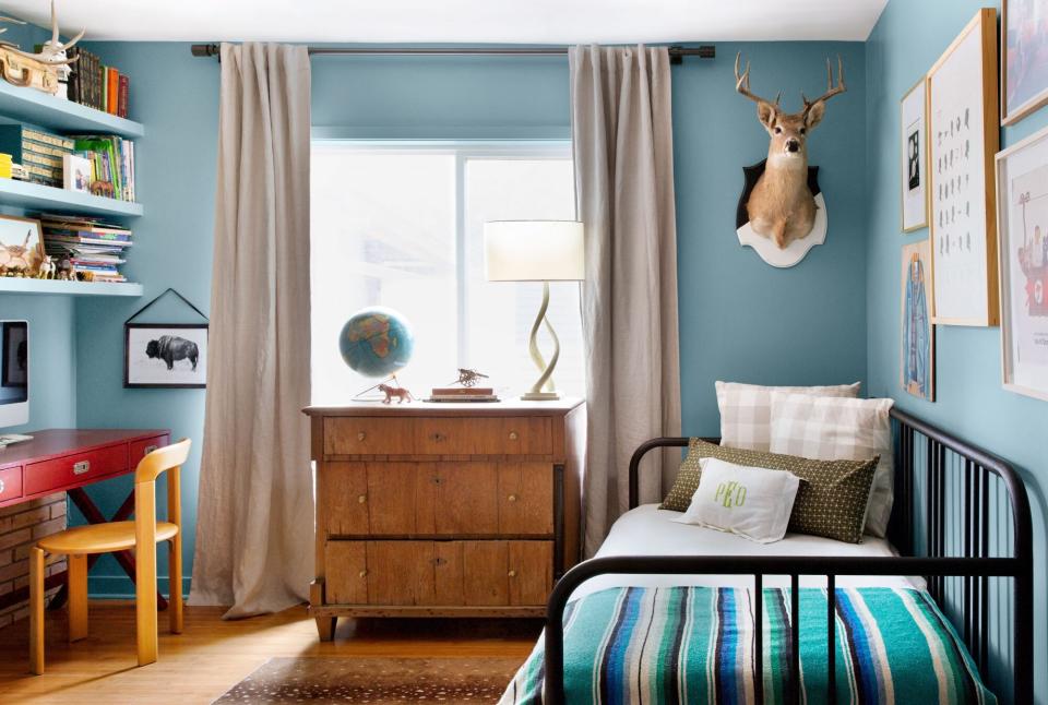 Boy's bedroom with bed and desk