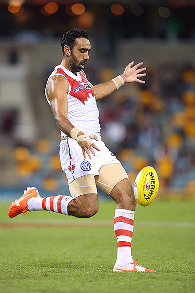 Adam Goodes made his first starting appearance this season, kicking three goals against Brisbane Lions.