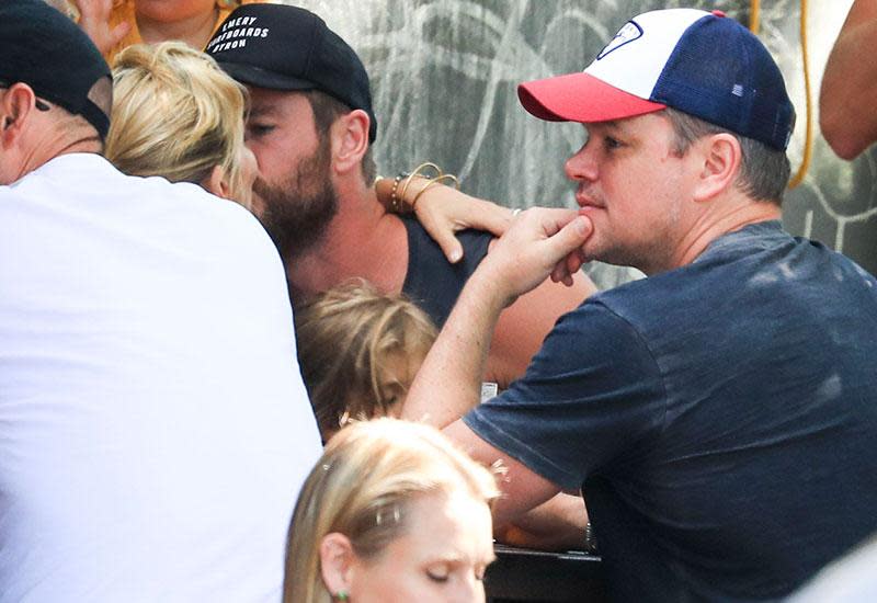 Chris Hemsworth and Matt Damon grab some Easter beers