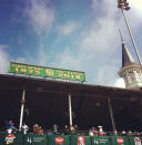 The spire at the 138th Kentucky Derby horse race at Churchill Downs Saturday, May 5, 2012, in Louisville, Ky.