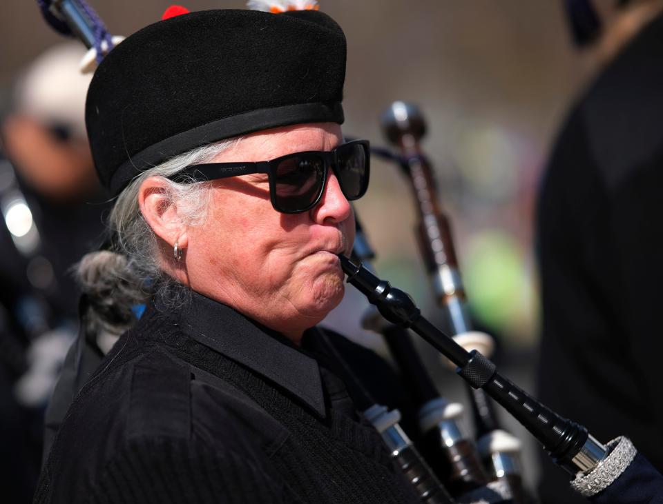 Cindy Gordon with the Oklahoma Scottish Pipes and Drums during the March 17, 2023, ShamROCK the Gardens on the Great Lawn of the Myriad Gardens celebrating St. Patrick's Day.