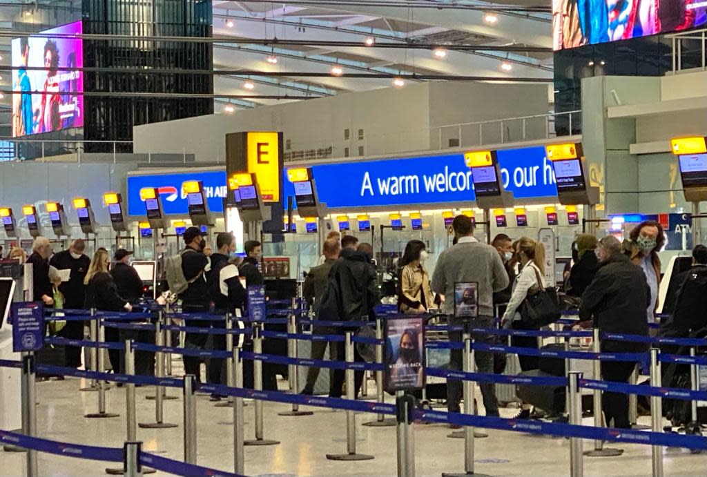 <p>Passengers at Heathrow Terminal 5 on Monday</p> (Jeremy Selwyn)