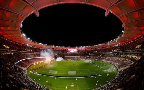 A general view of the light show before the pre-season friendly match between Manchester United and Leeds United at Optus Stadium - Credit: GETTY IMAGES