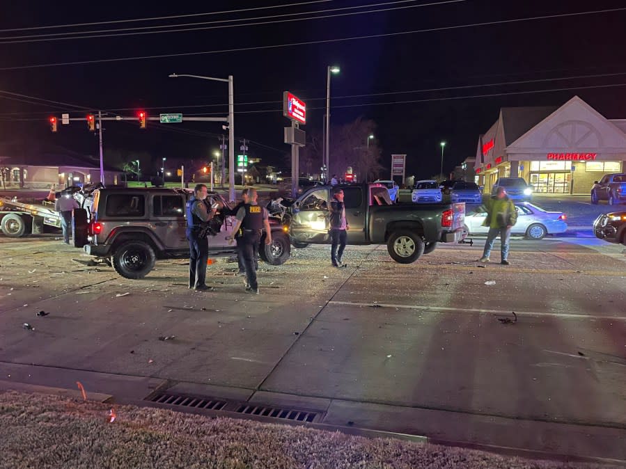 Four-vehicle collision at W Hefner Road and N Rockwell Ave. Photo courtesy KFOR.