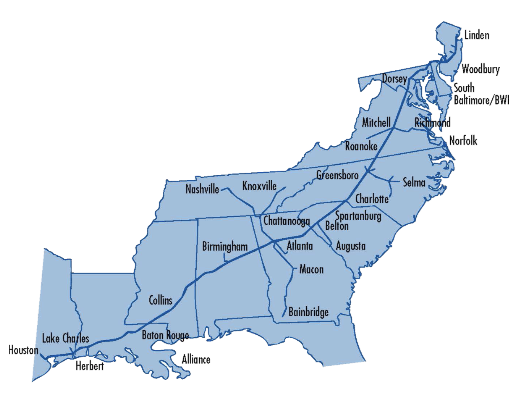 U.S. pipeline infrastructure for Colonial Pipeline. (Graphic: Colonial Pipeline)