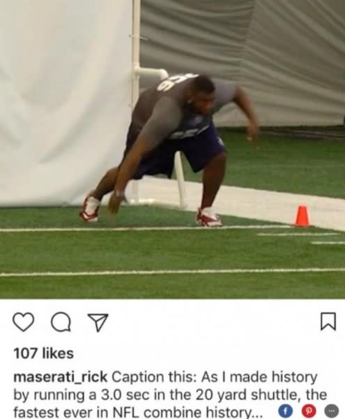 Bei Instagram postete er dieses Bild und behauptete, 20 Yards in 3 Sekunden gelaufen zu sein (Foto: privat)