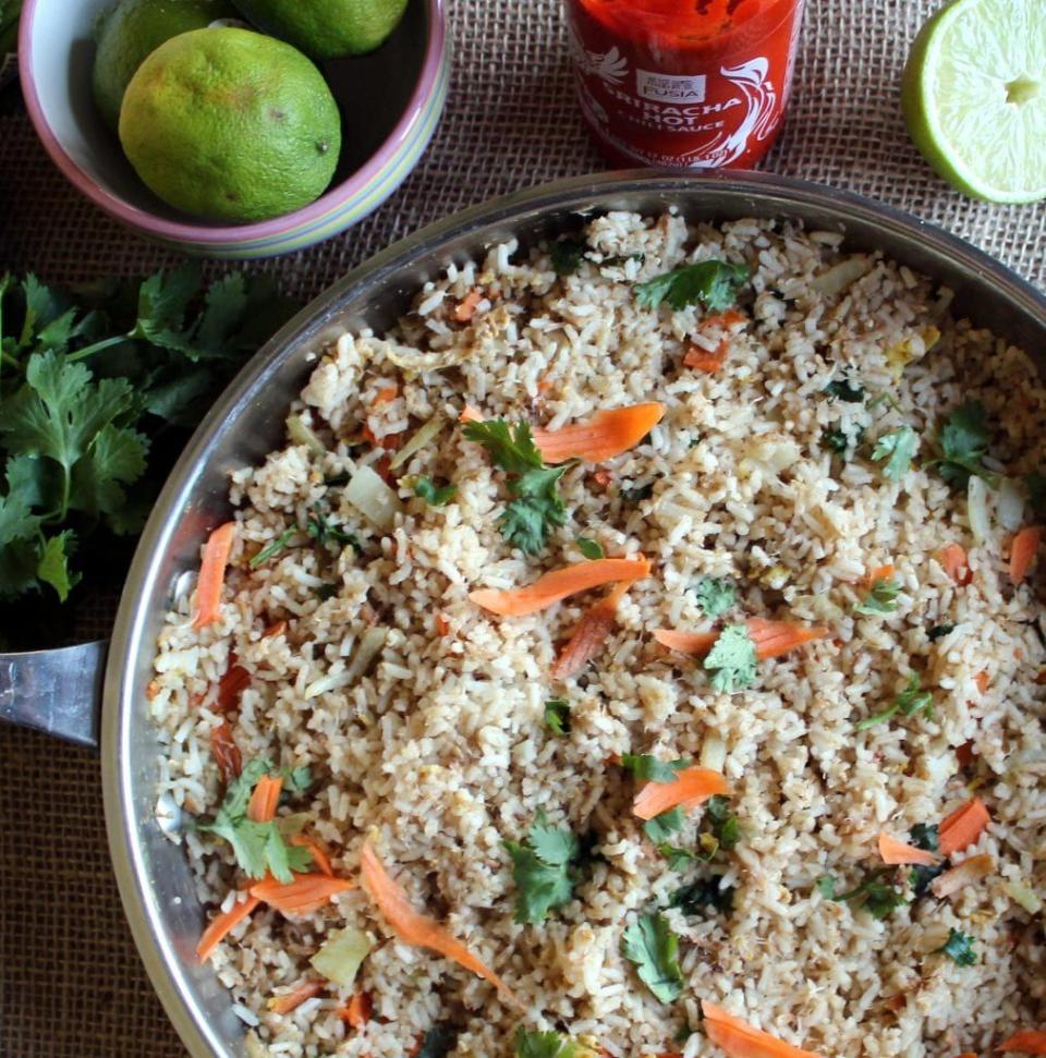 <p>Fragrant and so, so delicious. This fried rice uses coriander, lime and ginger for that tasty Thai flavour. </p><p>Get the <a href="https://blackberrybabe.com/2015/05/04/thai-style-crab-fried-rice/" rel="nofollow noopener" target="_blank" data-ylk="slk:Crab Fried Rice;elm:context_link;itc:0;sec:content-canvas" class="link ">Crab Fried Rice</a> recipe.</p><p>Recipe from <a href="https://blackberrybabe.com/" rel="nofollow noopener" target="_blank" data-ylk="slk:Blackberry Babe;elm:context_link;itc:0;sec:content-canvas" class="link ">Blackberry Babe</a>.</p>