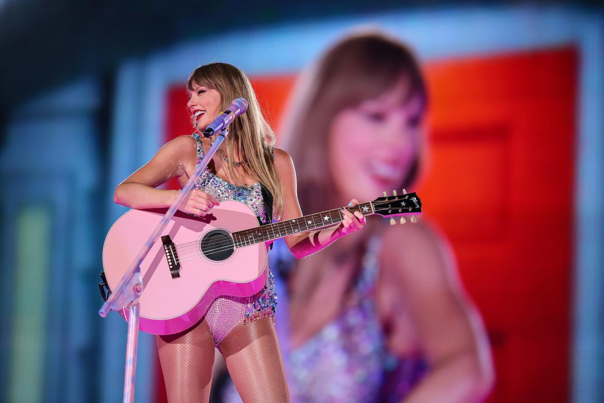 Taylor Swift performs onstage during the "Taylor Swift | The Eras Tour" at Foro Sol on August 24, 2023 in Mexico City, Mexico.