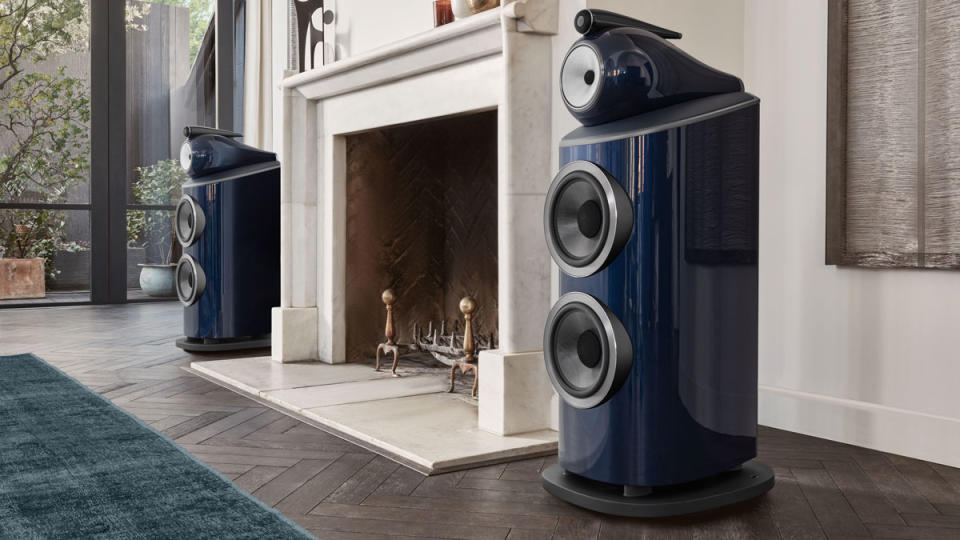 A pair of Bowers & Wilkins 801 D4 Signature loudspeakers in Midnight Blue.