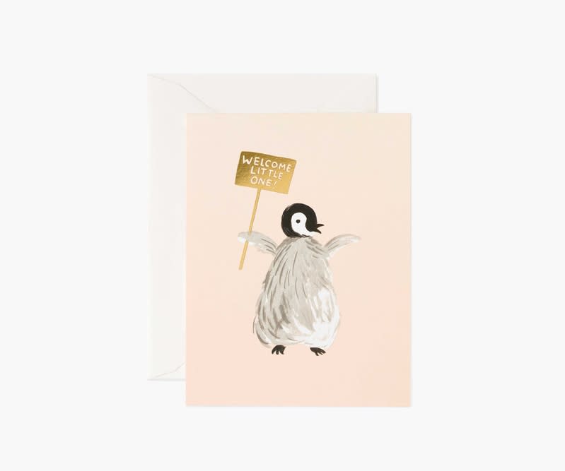 <p><a href="https://go.redirectingat.com?id=74968X1596630&url=https%3A%2F%2Friflepaperco.com%2Fwelcome-penguin-baby-greeting-card&sref=https%3A%2F%2Fwww.townandcountrymag.com%2Fstyle%2Fhome-decor%2Fg45376184%2Fbest-baby-shower-gifts%2F" rel="nofollow noopener" target="_blank" data-ylk="slk:Shop Now;elm:context_link;itc:0;sec:content-canvas" class="link ">Shop Now</a></p><p>Welcome Penguin</p><p>riflepaperco.com</p><p>$6.00</p>
