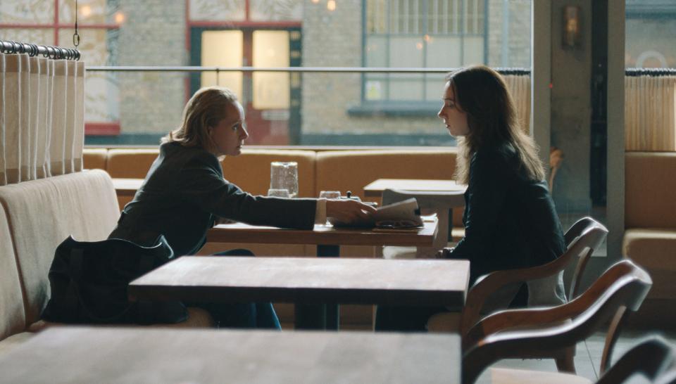 Jodi (Zoe Kazan, right) meets with Weinstein accuser Zelda Perkins (Samantha Morton) in a scene from "She Said."