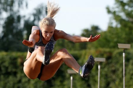Athletics - Russian track and field championship - Women's long jump - Cheboksary, Russia, 21/6/16. Darya Klishina during an attempt. REUTERS/Sergei Karpukhin