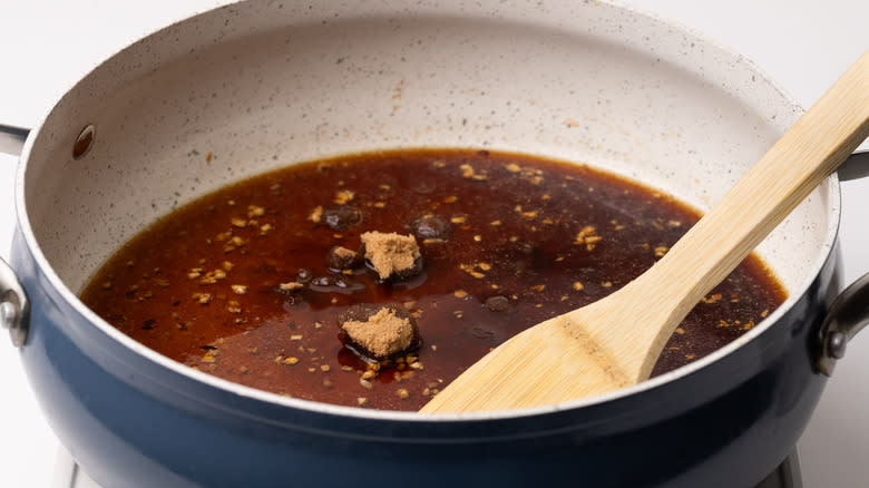 cooking sauce in a pan