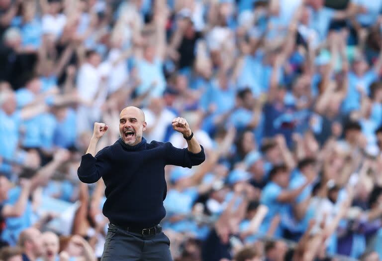 La celebración de Pep Guardiola, el gran arquitecto del City