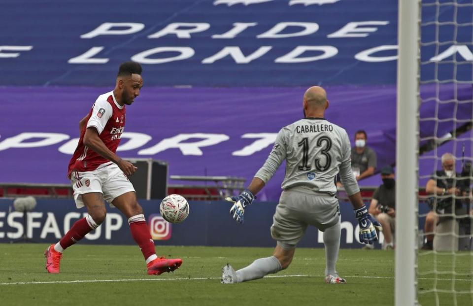 Arsenal’s Pierre-Emerick Aubameyang scores a sublime second goal to seal victory at Wembley.