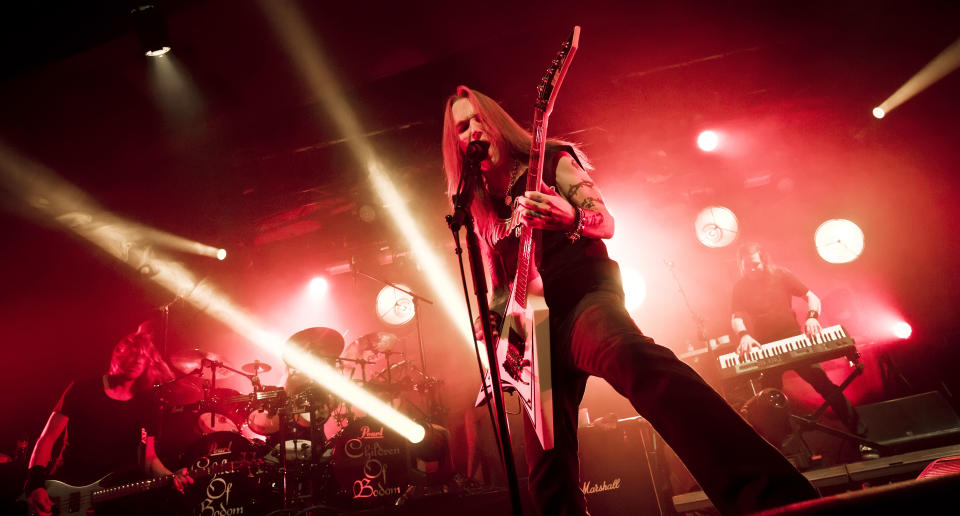 BERLIN, GERMANY - MARCH 27: Singer Alexi Laiho of the Finnish band Children of Bodom performs live during a concert at the Astra on March 27, 2017 in Berlin, Germany. (Photo by Frank Hoensch/Redferns)