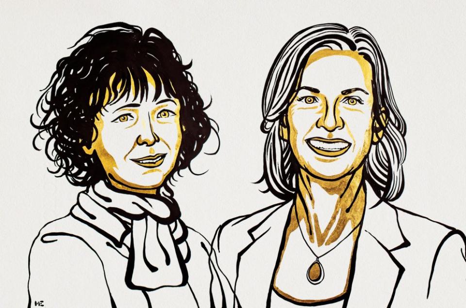 Ilustración de Emmanuelle Charpentier y Jennifer A. Doudna